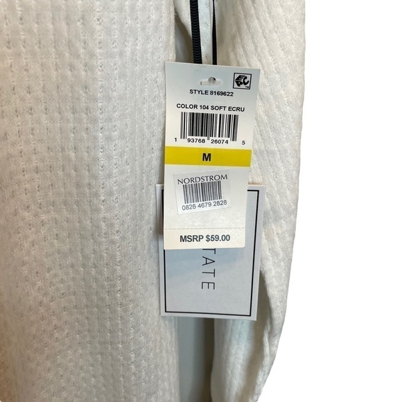 1. State Lattice V-Back Waffle Weave Sweater in Soft Ecru White Medium New - Picture 3 of 8